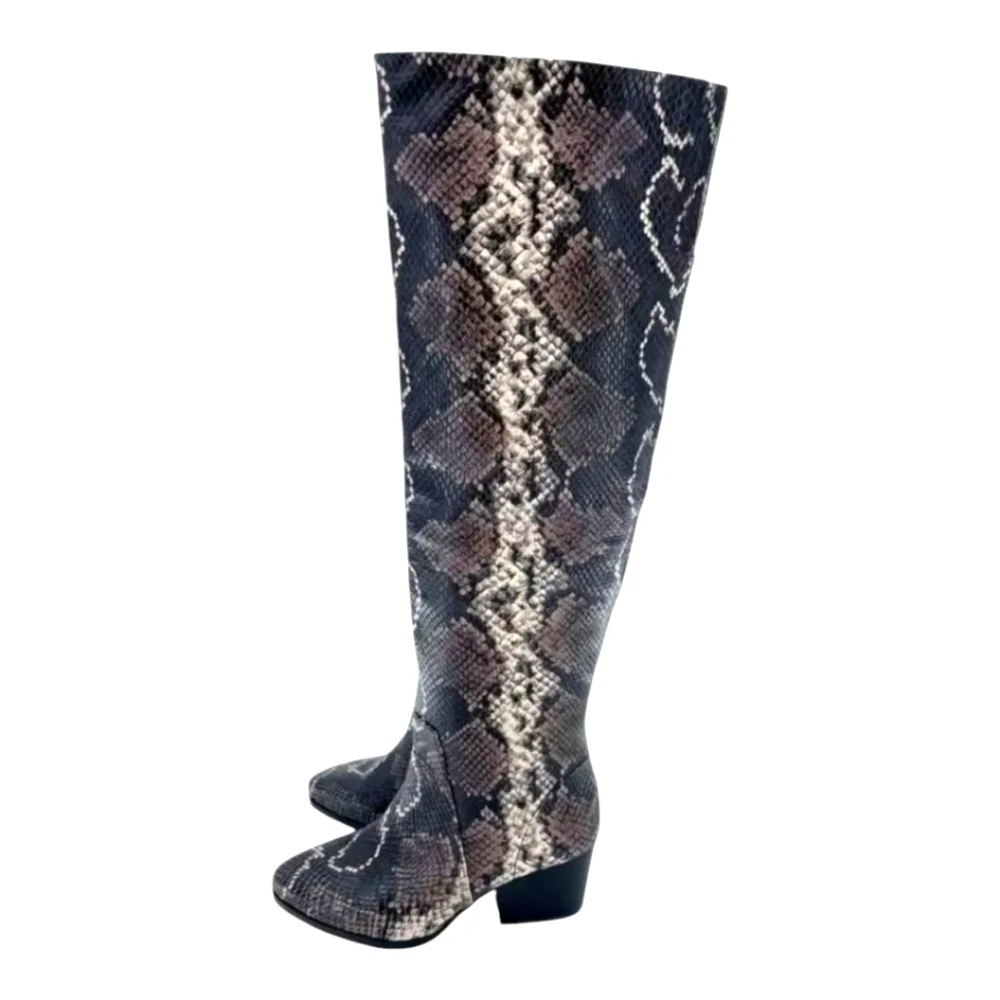 Vince Camuto Nestel Boots Snake Print Block Heel Knee High Boots SZ‎ 5 New